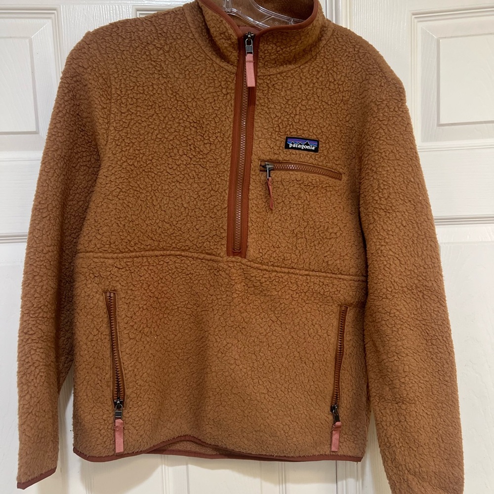 Patagonia‎ Pullover Womens small Brown Tan Half Zip Retro Pile Marsupial Fleece